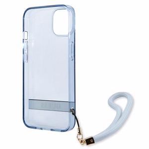 Guess GUHCP13MHTSGSB iPhone 13 6.1 viedtālruņa apvalks, zils, ciets, daļēji caurspīdīgs ar siksniņu