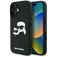 Karl Lagerfeld HC 3D gumijas dubultgalvu iPhone 16 viedtālruņa apvalks - melns
