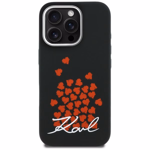 Karl Lagerfeld silikona maciņš ar sirds logotipu MagSafe iPhone 16 Pro - melns