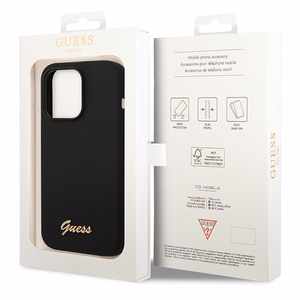 Guess GUHCP14XSLSMK iPhone 14 Pro Max 6.7" melns cietais silikona viedtālruņa apvalks Vintage Gold Logo
