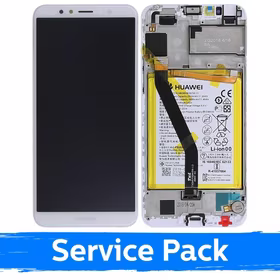 LCD Displejs Saderīgs ar Huawei Y6 2018 Balts Ar Frame (Service Pack)