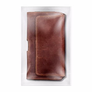 ROYAL Crazy Horse universal horizontal leather belt holster size L for IPHONE 12 / 12 PRO / 13 / 13 PRO / 14 / 14 PRO / SAMSUNG S10 / S20 / S21 / A40 / HUAWEI P8 LITE / P30 / P40 / P9 LITE brown
