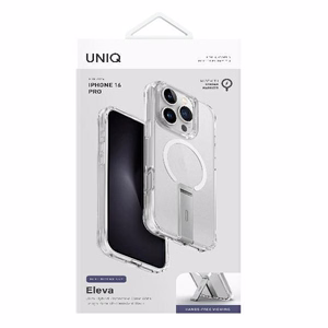 Uniq Eleva viedtālruņa apvalks ar Vertica statīvu iPhone 16 Pro - caurspīdīgs