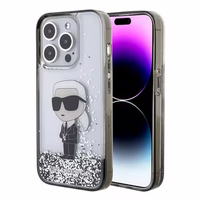 Karl Lagerfeld Liquid Glitter Ikonik viedtālruņa apvalks iPhone 15 Pro - caurspīdīgs