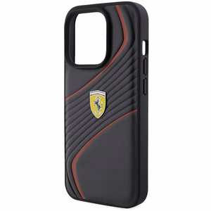 Ferrari Twist Metal Logo viedtālruņa apvalks iPhone 15 Pro - melns