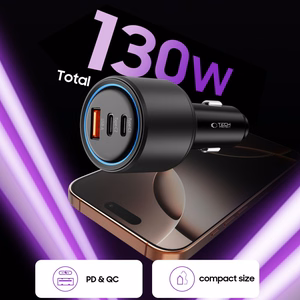 CC04 3 portu auto lādētājs PD130W - melns