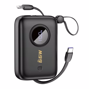 Dudao K14 10000mAh внешний аккумулятор с кабелями USB-C / Lightning - чёрный