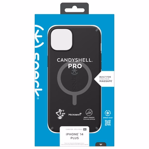 Speck CandyShell Pro + MagSafe vāciņš ierīcei iPhone 14 Plus, ar Microban pretmikrobu aizsardzību, “Black / Slate Grey” krāsu kombinācija