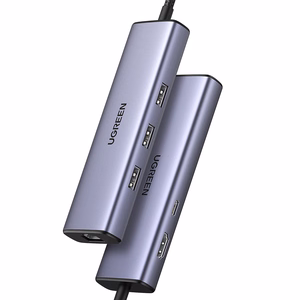 Ugreen CM512 15598 6in1 sadalītājs USB-C - 3x USB-A 3.0 / HDMI / RJ45 / USB-C PD - pelēks