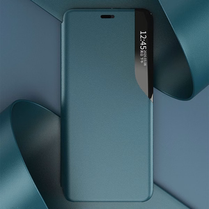 Eco Leather View Case elegant bookcase type case with kickstand for iPhone 13 Pro blue