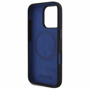 BMW Silikona Hexagon Blue Line Magnētiskais viedtālruņa apvalks iPhone 16 Pro Max - melns