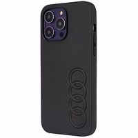 Audi sintētiskās ādas viedtālruņa apvalks iPhone 14 Pro Max 6.7" melns/melns cietais apvalks AU-TPUPPCIP14PM-TT/D1-BK