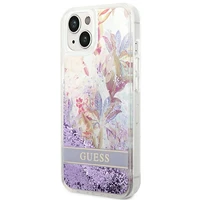 Guess GUHCP14MLFLSU iPhone 14 Plus 6.7 "violets/violets cietais apvalks Flower Liquid Glitter