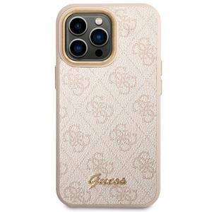 Guess 4G Vintage Zelta Logotipa apvalks iPhone 14 Pro - rozā