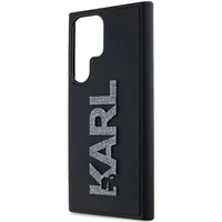 Karl Lagerfeld 3D gumijas mirdzošs logotips viedtālruņa apvalks Samsung Galaxy S24 Ultra - melns