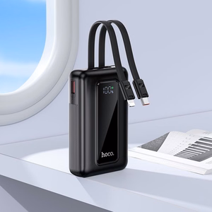 Hoco J162 ārējais akumulators ar iebūvētiem USB-C un Lightning kabeļiem, 10000 mAh, QC, PD, 22,5 W, melns