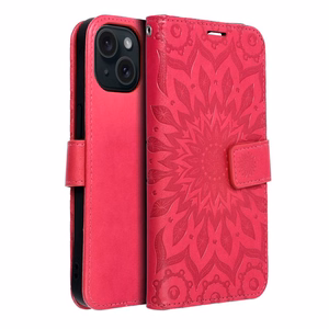 MEZZO Grāmatas tipa viedtālruņa apvalks IPHONE 15 mandala purpursarkana
