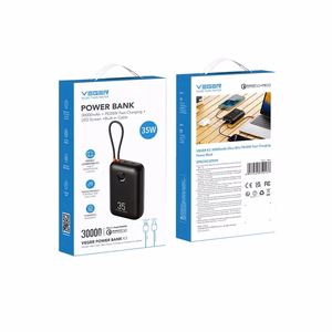 Portatīvais lādētājs VEGER 30000 mAh ar iebūvētu kabeli Type C / Lightning PD QC3.0 35W K3 (W3018) melna