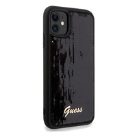 Guess Spīdumi uzraksts metāla viedtālruņa apvalks iPhone 11 / Xr - melns