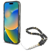 Guess IML Spīdīgs Ar Pērļu Siksniņu Magnētiskais viedtālruņa apvalks iPhone 16 - melns