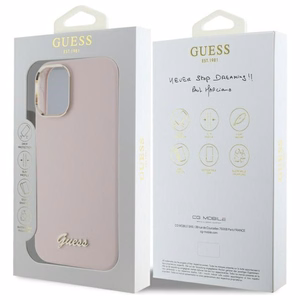 Guess Silikona Uzraksts Metāla Logo & Rāmis iPhone 16 Plus Apvalks - rozā