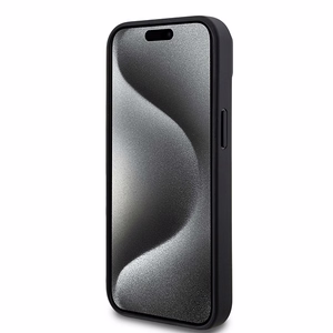 DKNY Ādas drukāts raksts metāla logotips Magnētiskais viedtālruņa apvalks iPhone 15 / 14 / 13 - melna