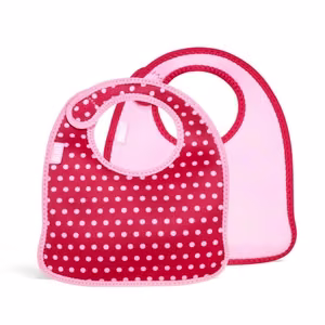 BUILT Mess Mate neoprene toddler bibs, set of 2, Baby Pink Mini Dots