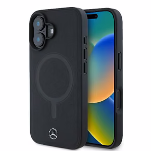 Mercedes gludas ādas magnētiskais iPhone 16 Plus viedtālruņa apvalks - melns