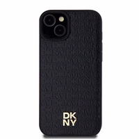 DKNY Ādas raksts metāla logotips Magnētiskais viedtālruņa apvalks iPhone 15 / 14 / 13 - melna