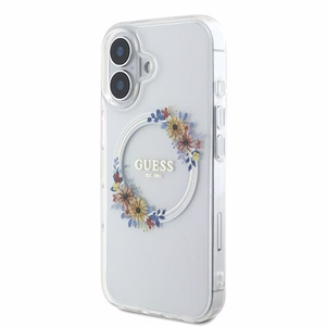 Guess IML Ziedu vainags Magnētiskais viedtālruņa apvalks iPhone 16 Plus - caurspīdīgs