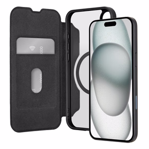 Puro Book Mag magnētiskais ādas viedtālruņa apvalks ar atloku un kartes nodalījumu iPhone 16 - melns