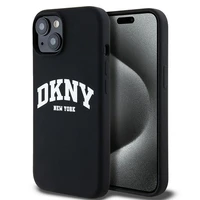 DKNY apvalks no šķidrā silikona MagSafe viedtālrunim iPhone 15 / 14 / 13 ar balto logotipu - melns (m)