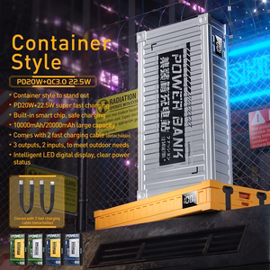 WEKOME WP-339 Container Series ārējais akumulators, 10000 mAh, PD 20 W + QC 22,5 W, ar iebūvētiem USB-C un Lightning kabeļiem, sudraba krāsā