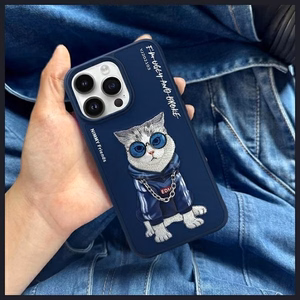 Nimmy Brilles Foršs Kaķis viedtālruņa apvalks iPhone 15 Pro - zils