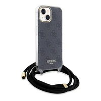 Guess Crossbody Cord 4G Print viedtālruņa apvalks iPhone 15/14/13 - melns