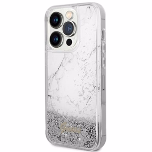 Guess GUHCP14LLCSGSGH iPhone 14 Pro 6.1" balts cietais viedtālruņa apvalks ar šķidro spīdumu marmora dizains