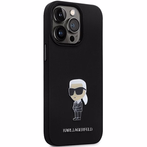 Karl Lagerfeld KLHCP13XSMHKNPK viedtālruņa apvalks iPhone 13 Pro Max - melns silikona Ikonik metāla piespraude