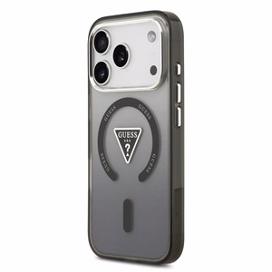 GUESS magnētiskais viedtālruņa apvalks IPHONE 17 Pro, savietojams ar MagSafe GUHMP17LHGTMLCGK (IML gradienta apvalks ar trīsstūra logotipu) melns