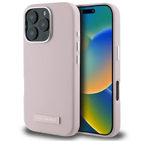 Karl Lagerfeld FW Metal Plate Magnētiskais viedtālruņa apvalks iPhone 16 Pro Max - rozā