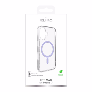 Чехол Puro Lite Mag TPU+PC совместимый с MagSafe для iPhone 17 - прозрачный с розовым кольцом