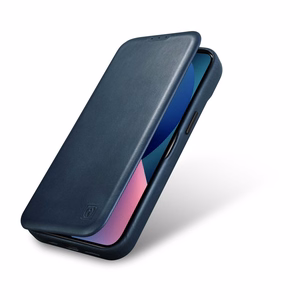 iCarer CE Premium ādas folio vāciņš iPhone 14 Plus ar MagSafe magnētisku flip vāciņu - zilā krāsā