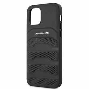 AMG ādas apvalks ar iespiestām līnijām iPhone 12 mini - melns