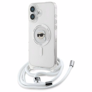 Karl Lagerfeld soma pāri plecam IML Karl galvas MagSafe iPhone 16 viedtālruņa apvalks – caurspīdīgs