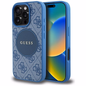 Guess 4G Circle Classic Logo Magnētiskais viedtālruņa apvalks iPhone 16 Pro Max - zils