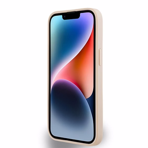 DKNY Ādas rūtainais mono raksts un drukātās svītras viedtālruņa apvalks iPhone 15 Plus / 14 Plus - rozā