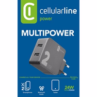 Cellularline Multipower 2 - 2x USB-A 12W + 12W mains lādētājs (melns)