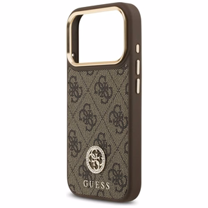 Guess чехол для iPhone 17 Pro совместимый с MagSafe GUHMP17LP4GRMDEW (PU W/ 4G Strass Logo) коричневый
