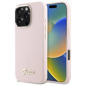 Guess Silikona Uzraksts Metāla Logo & Rāmis iPhone 16 Pro Apvalks - rozā
