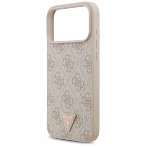 Guess Leather 4G Triangle Strass MagSafe maciņš modelim iPhone 17 Pro Max / 18 Pro Max – rozā