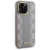 DKNY Ādas rūtainais mono raksts Magnētiskais viedtālruņa apvalks iPhone 14 Pro Max - bēša